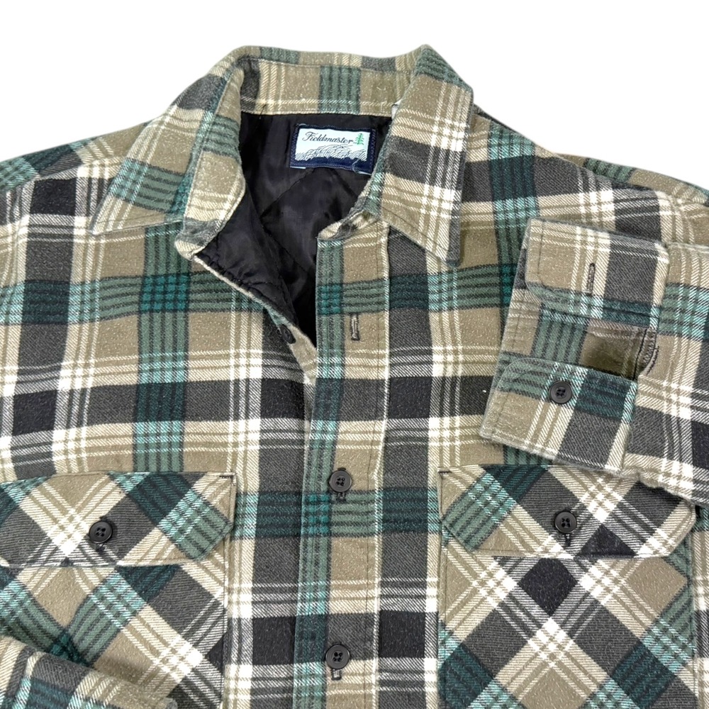Fieldmaster M Green Plaid Quilted Flannel Shirt Jacket Gorpcore Workwear Cabin